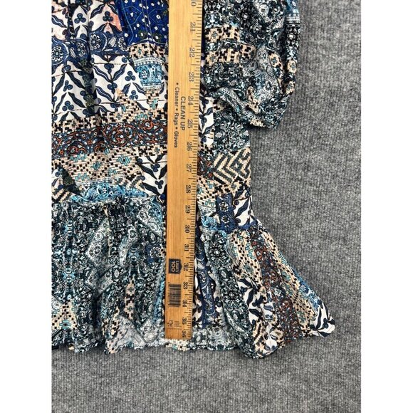 Jaase Long Sleeve Dress Women's XS Blue Multi Print Button Up Elastic Tassel - Picture 6 of 8